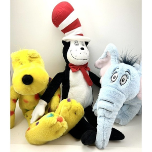 Dr Seuss Plush Lot Kohls Cares Cat in the Hat Horton Elephant Put‎ Me In Zoo Dog